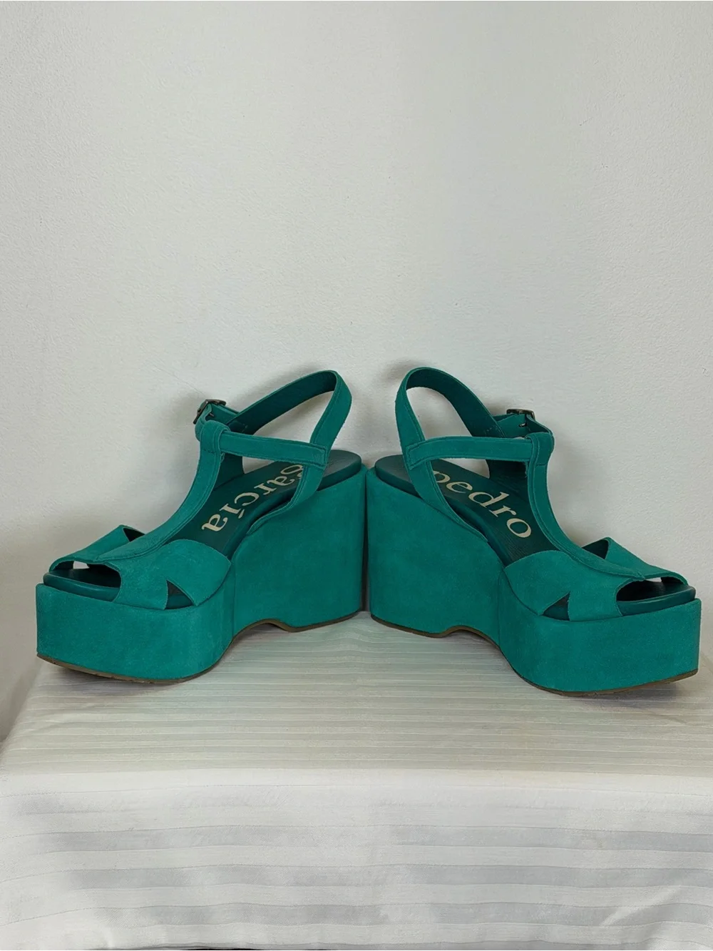 New! Pedro Garcia ‘Domiel’ Teal Suede Platform Wedge Sandal Womens Size 9.5/39.5